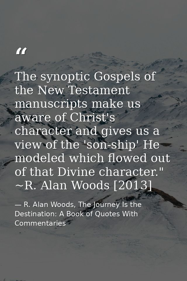 The synoptic Gospels of the New Testament manuscripts make us aware of Christ's character and gives us a view of the 'so — R. Alan Woods, The Journey Is the Destination: A Book of Quotes With Commentaries