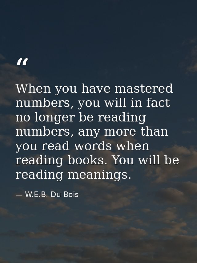 When you have mastered numbers, you will in fact no longer be reading numbers, any more than you read words when reading — W.E.B. Du Bois