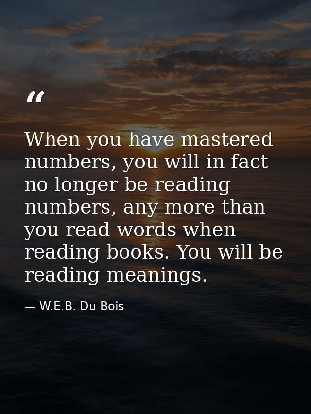 When you have mastered numbers, you will in fact no longer be reading numbers, any more than you read words when reading — W.E.B. Du Bois