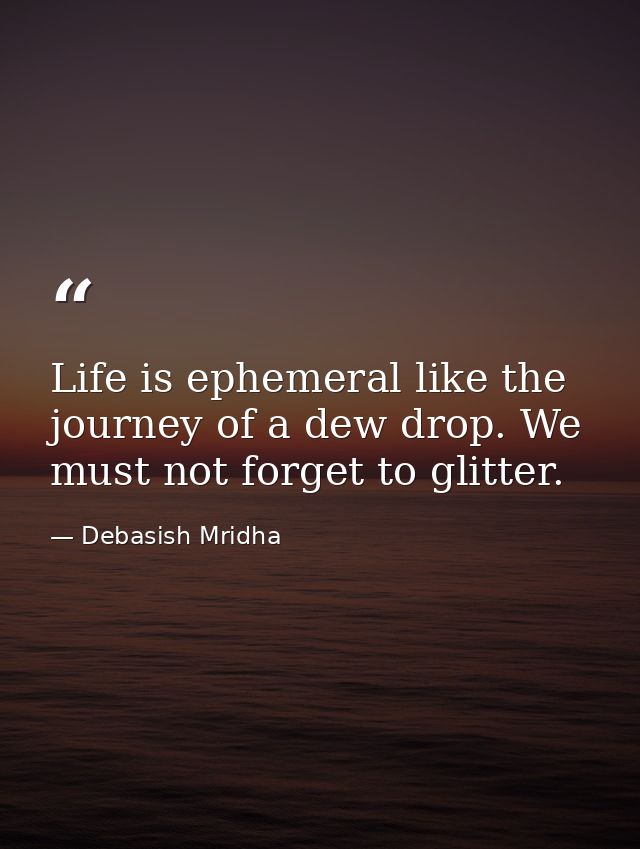 Life is ephemeral like the journey of a dew drop. We must not forget to glitter. — Debasish Mridha
