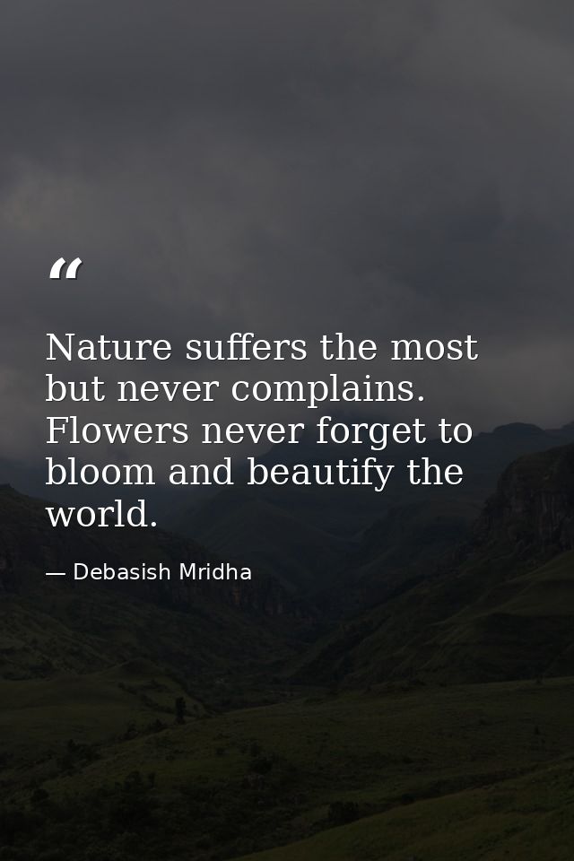 Nature suffers the most but never complains. Flowers never forget to bloom and beautify the world. — Debasish Mridha