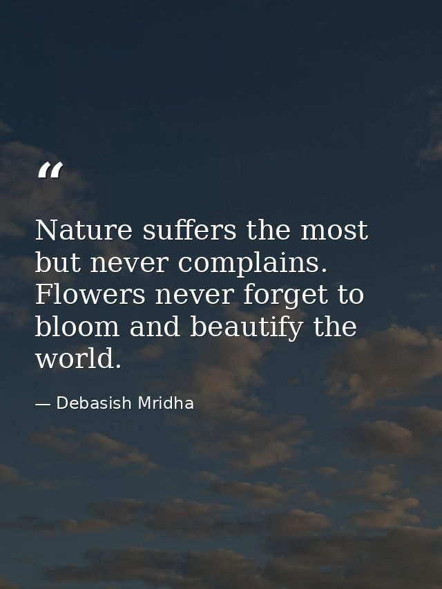 Nature suffers the most but never complains. Flowers never forget to bloom and beautify the world. — Debasish Mridha