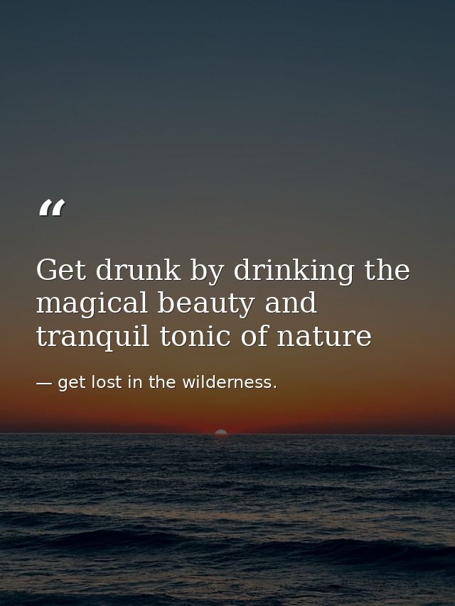Get drunk by drinking the magical beauty and tranquil tonic of nature — get lost in the wilderness.