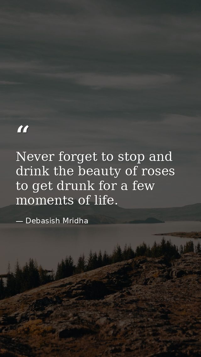Never forget to stop and drink the beauty of roses to get drunk for a few moments of life. — Debasish Mridha