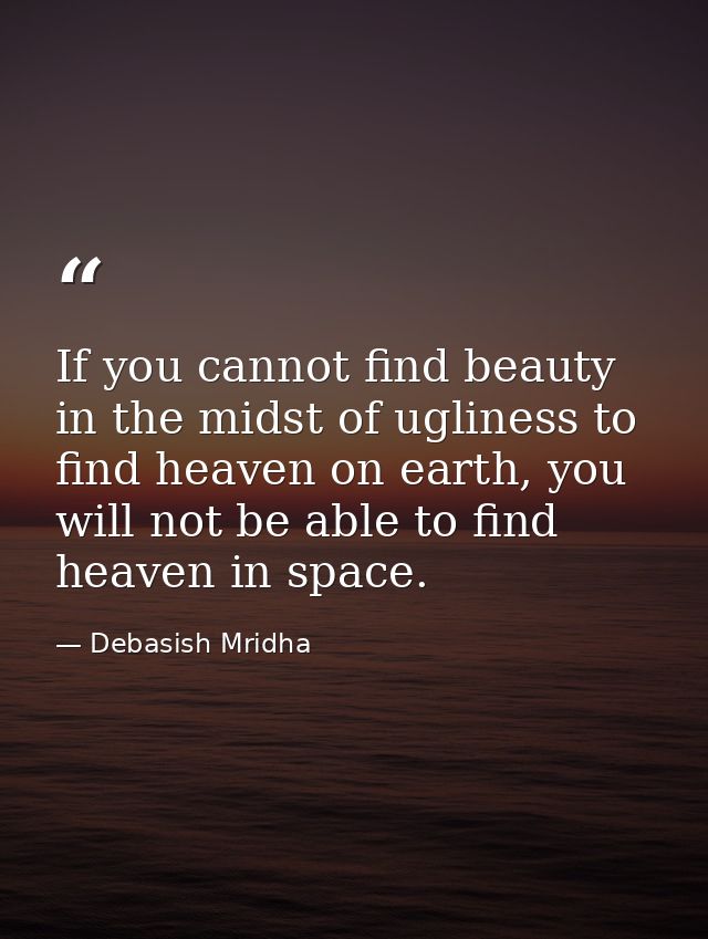 If you cannot find beauty in the midst of ugliness to find heaven on earth, you will not be able to find heaven in space — Debasish Mridha