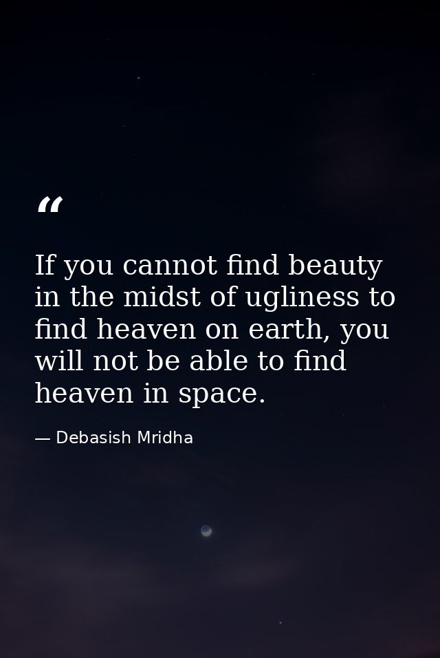 If you cannot find beauty in the midst of ugliness to find heaven on earth, you will not be able to find heaven in space — Debasish Mridha