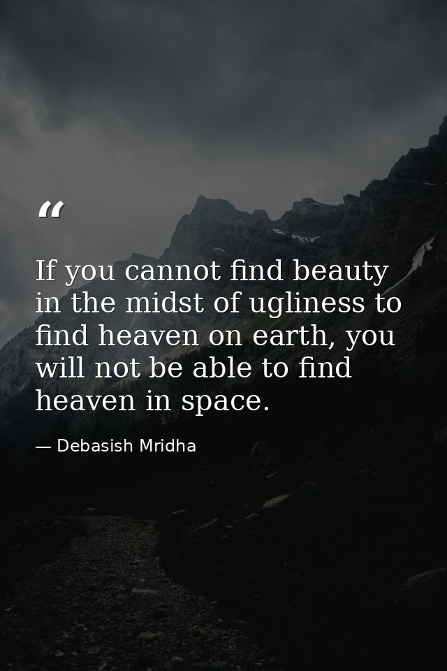 If you cannot find beauty in the midst of ugliness to find heaven on earth, you will not be able to find heaven in space — Debasish Mridha