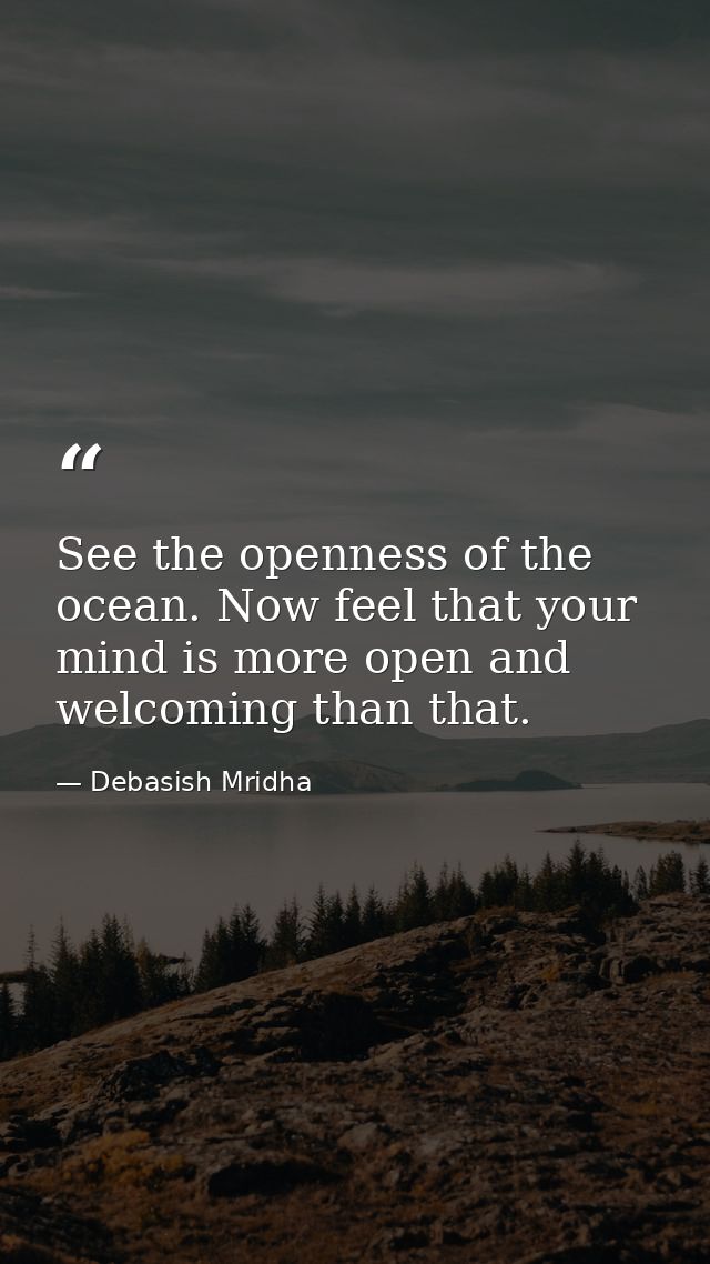 See the openness of the ocean. Now feel that your mind is more open and welcoming than that. — Debasish Mridha