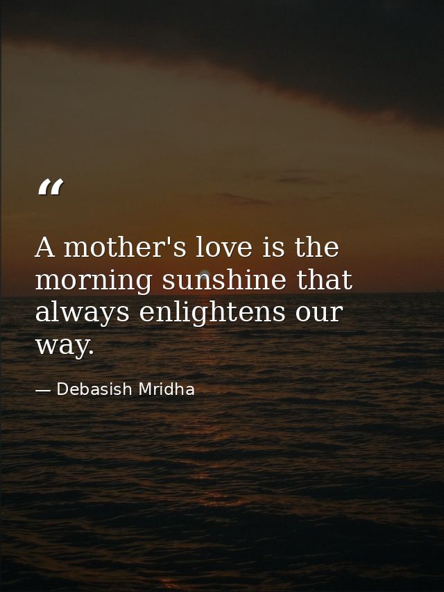 A mother's love is the morning sunshine that always enlightens our way. — Debasish Mridha