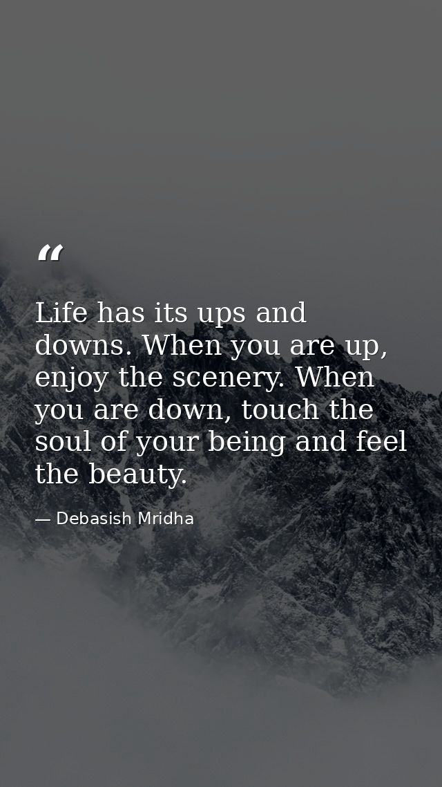 Life has its ups and downs. When you are up, enjoy the scenery. When you are down, touch the soul of your being and feel — Debasish Mridha