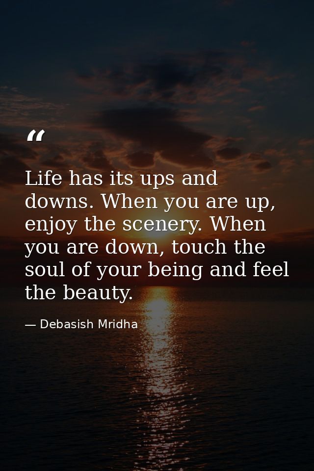 Life has its ups and downs. When you are up, enjoy the scenery. When you are down, touch the soul of your being and feel — Debasish Mridha