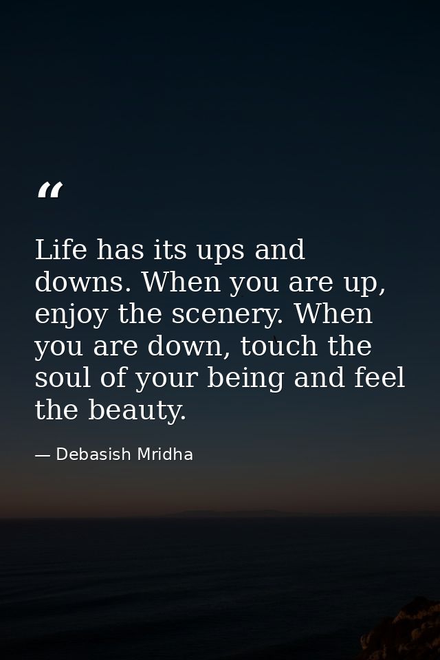Life has its ups and downs. When you are up, enjoy the scenery. When you are down, touch the soul of your being and feel — Debasish Mridha