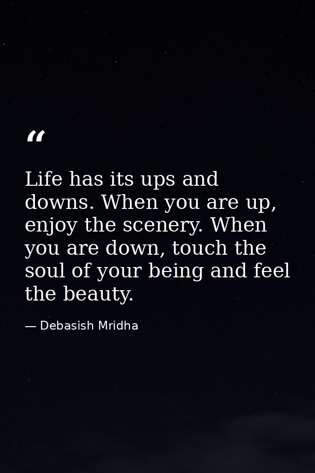 Life has its ups and downs. When you are up, enjoy the scenery. When you are down, touch the soul of your being and feel — Debasish Mridha
