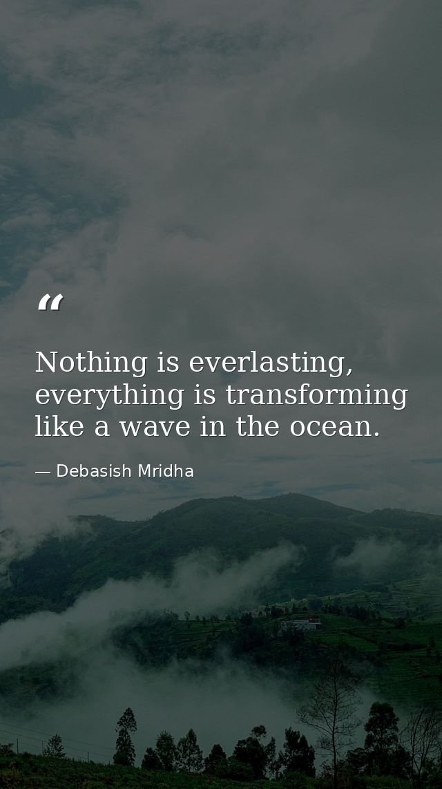 Nothing is everlasting, everything is transforming like a wave in the ocean. — Debasish Mridha