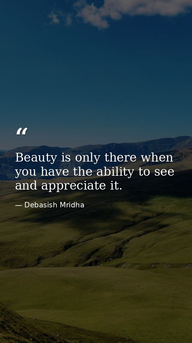 Beauty is only there when you have the ability to see and appreciate it. — Debasish Mridha