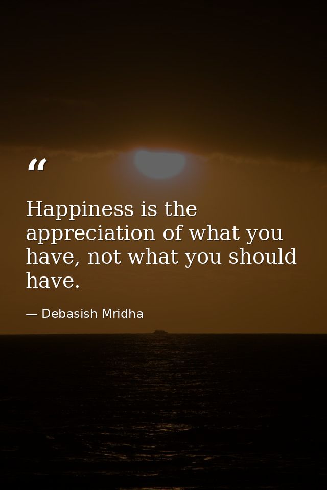 Happiness is the appreciation of what you have, not what you should have. — Debasish Mridha
