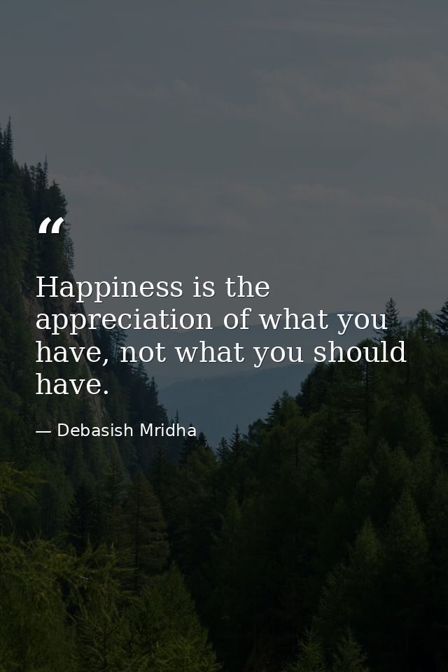 Happiness is the appreciation of what you have, not what you should have. — Debasish Mridha