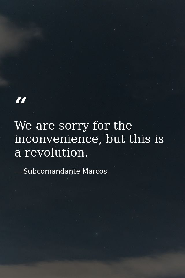 We are sorry for the inconvenience, but this is a revolution. — Subcomandante Marcos