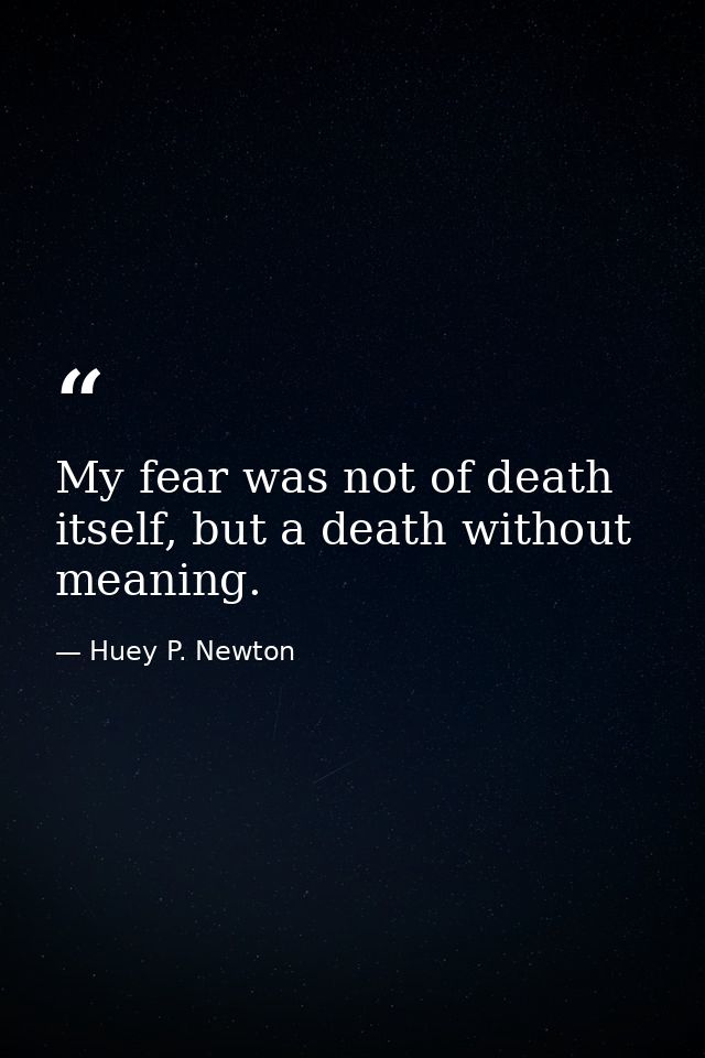 My fear was not of death itself, but a death without meaning. — Huey P. Newton