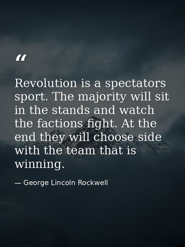 Revolution is a spectators sport. The majority will sit in the stands and watch the factions fight. At the end they will — George Lincoln Rockwell