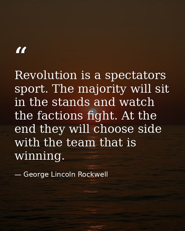 Revolution is a spectators sport. The majority will sit in the stands and watch the factions fight. At the end they will — George Lincoln Rockwell