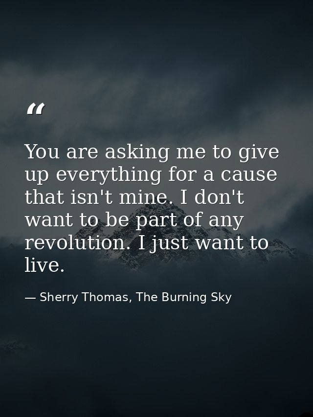 You are asking me to give up everything for a cause that isn't mine. I don't want to be part of any revolution. I just w — Sherry Thomas, The Burning Sky