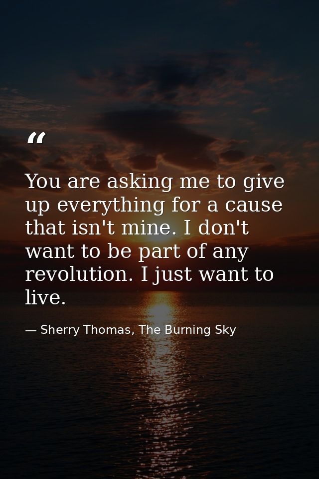 You are asking me to give up everything for a cause that isn't mine. I don't want to be part of any revolution. I just w — Sherry Thomas, The Burning Sky