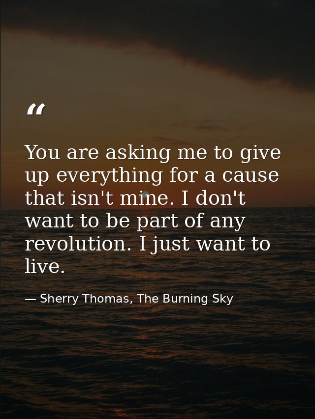 You are asking me to give up everything for a cause that isn't mine. I don't want to be part of any revolution. I just w — Sherry Thomas, The Burning Sky