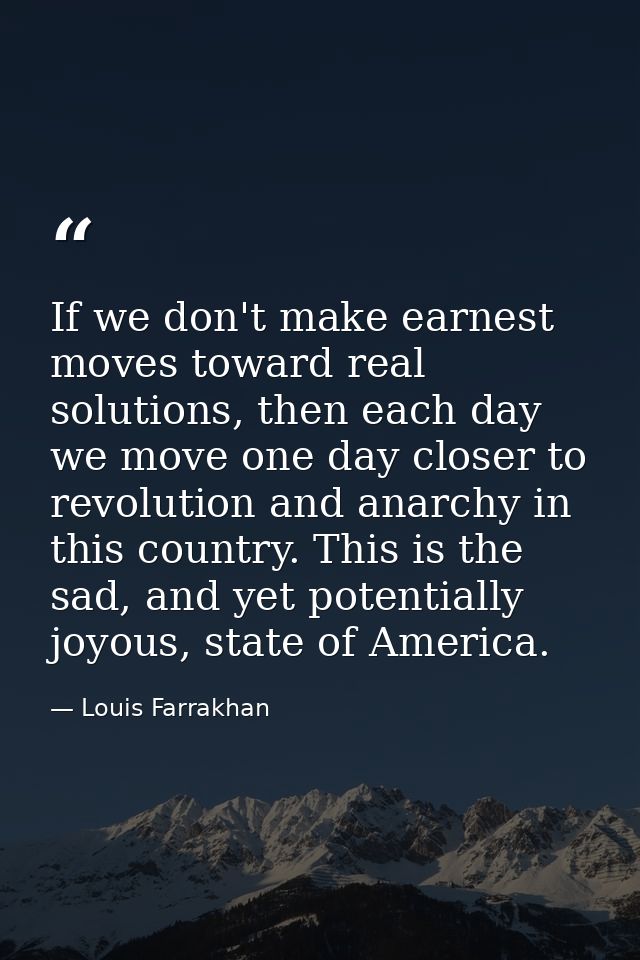 If we don't make earnest moves toward real solutions, then each day we move one day closer to revolution and anarchy in  — Louis Farrakhan