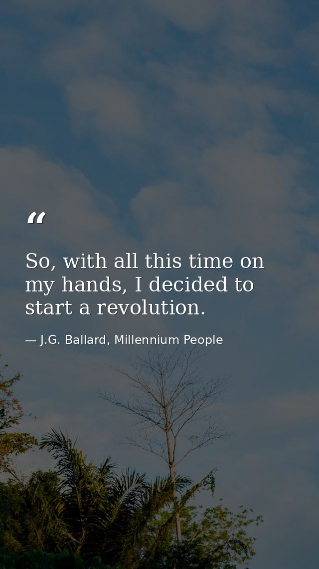 So, with all this time on my hands, I decided to start a revolution. — J.G. Ballard, Millennium People