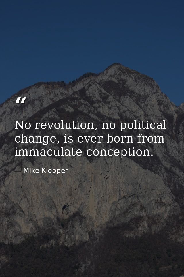 No revolution, no political change, is ever born from immaculate conception. — Mike Klepper