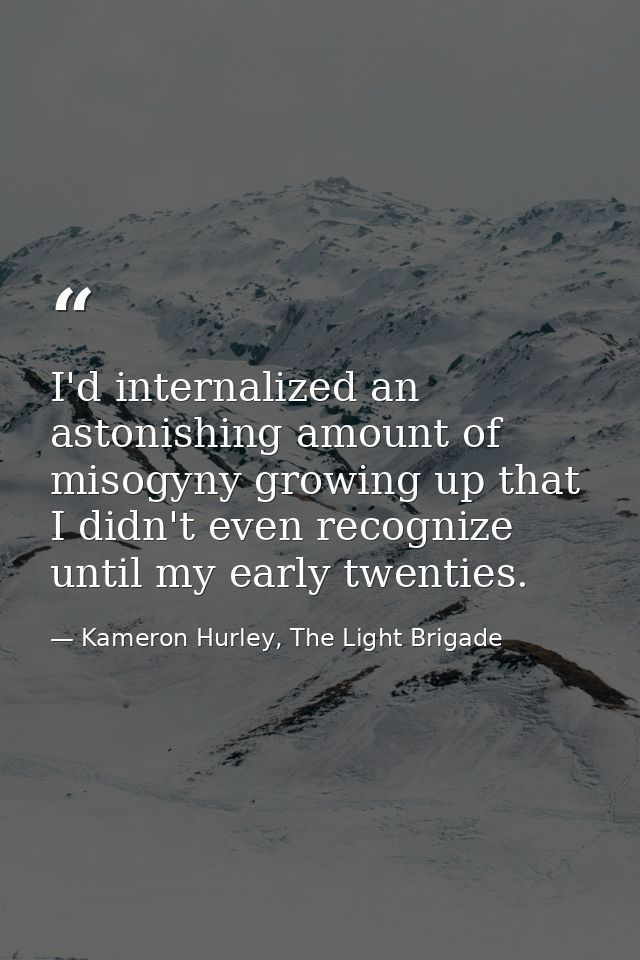 I'd internalized an astonishing amount of misogyny growing up that I didn't even recognize until my early twenties. — Kameron Hurley, The Light Brigade