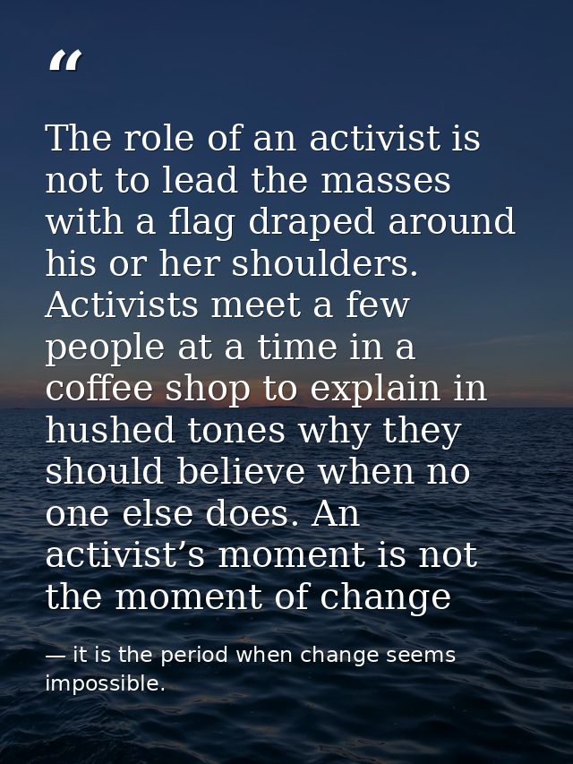 The role of an activist is not to lead the masses with a flag draped around his or her shoulders. Activists meet a few p — it is the period when change seems impossible.