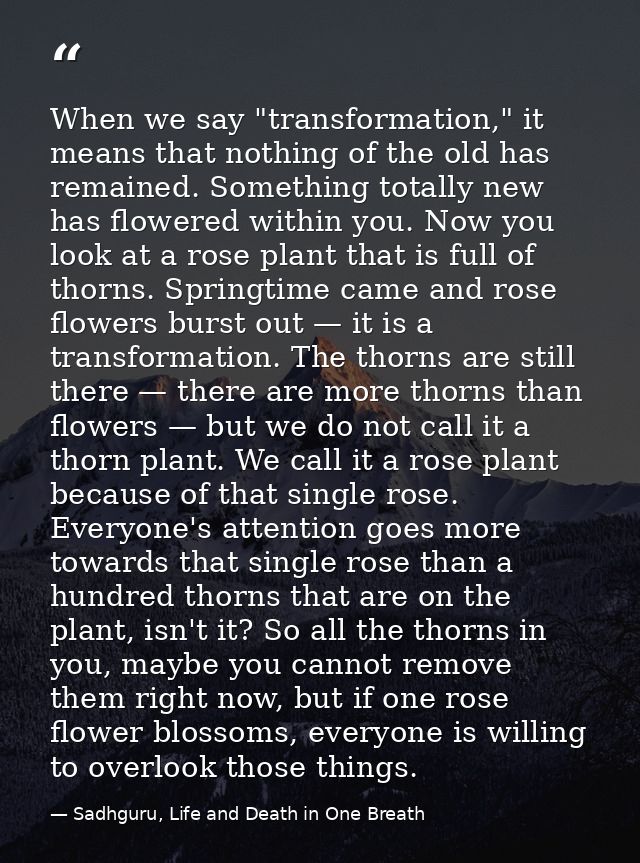 When we say "transformation," it means that nothing of the old has remained. Something totally new has flowered within y — Sadhguru, Life and Death in One Breath