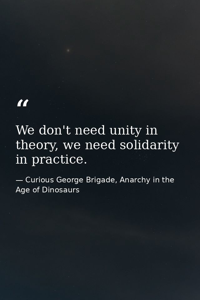 We don't need unity in theory, we need solidarity in practice. — Curious George Brigade, Anarchy in the Age of Dinosaurs