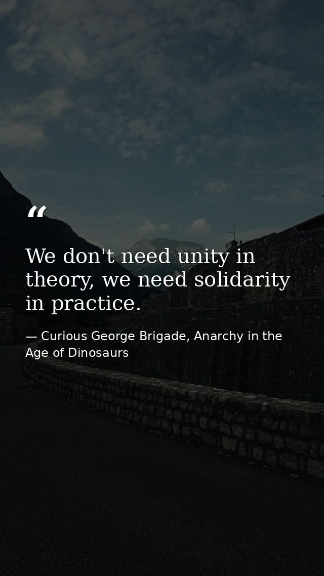 We don't need unity in theory, we need solidarity in practice. — Curious George Brigade, Anarchy in the Age of Dinosaurs