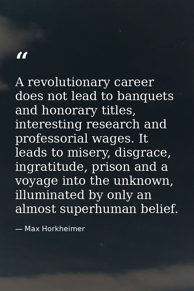 A revolutionary career does not lead to banquets and honorary titles, interesting research and professorial wages. It le — Max Horkheimer