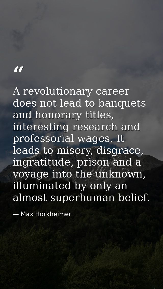 A revolutionary career does not lead to banquets and honorary titles, interesting research and professorial wages. It le — Max Horkheimer