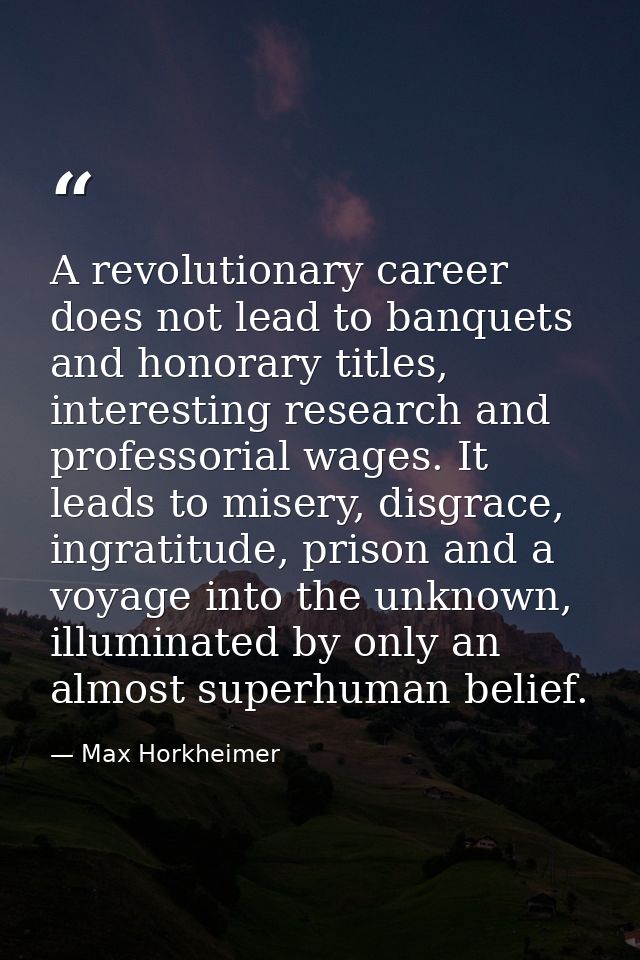 A revolutionary career does not lead to banquets and honorary titles, interesting research and professorial wages. It le — Max Horkheimer