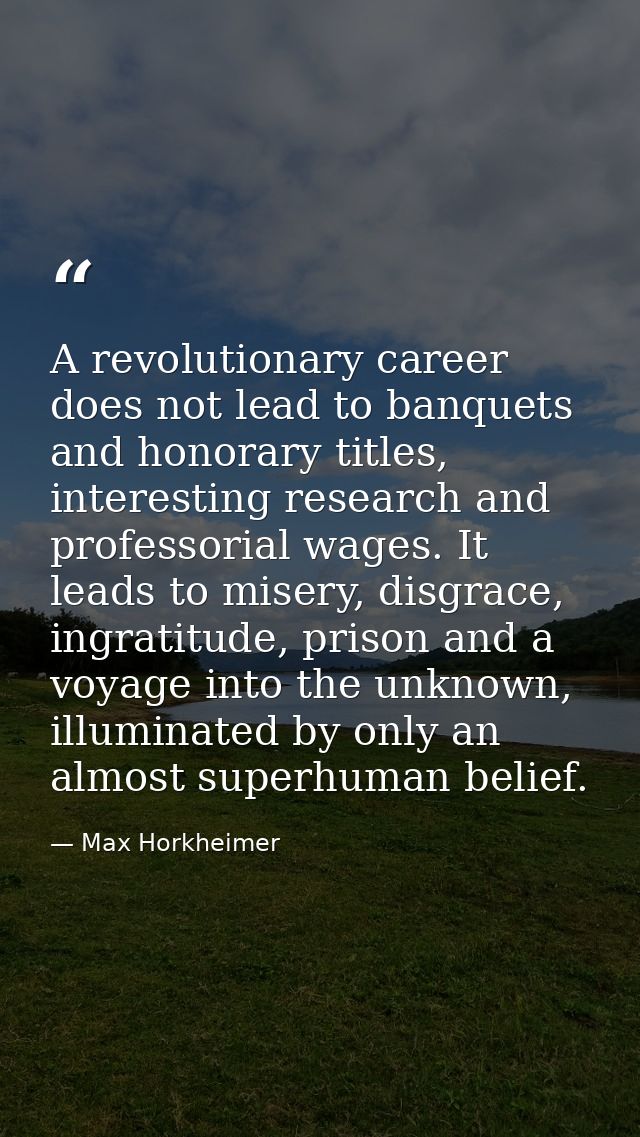 A revolutionary career does not lead to banquets and honorary titles, interesting research and professorial wages. It le — Max Horkheimer