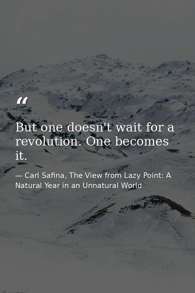 But one doesn't wait for a revolution. One becomes it. — Carl Safina, The View from Lazy Point: A Natural Year in an Unnatural World