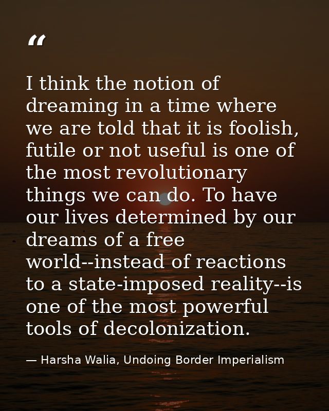 I think the notion of dreaming in a time where we are told that it is foolish, futile or not useful is one of the most r — Harsha Walia, Undoing Border Imperialism