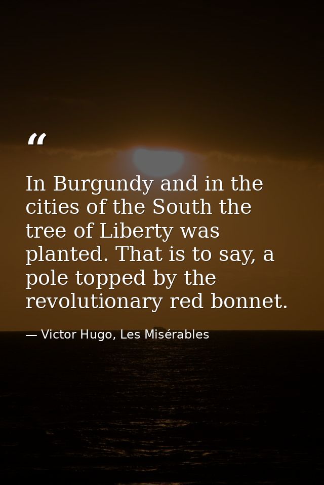 In Burgundy and in the cities of the South the tree of Liberty was planted. That is to say, a pole topped by the revolut — Victor Hugo, Les Misérables