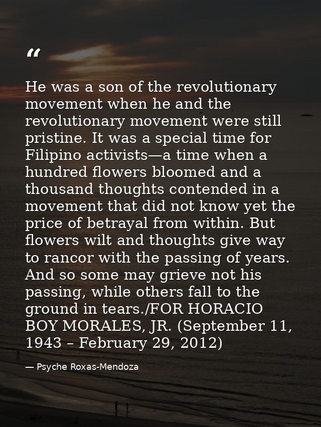 He was a son of the revolutionary movement when he and the revolutionary movement were still pristine. It was a special  — Psyche Roxas-Mendoza
