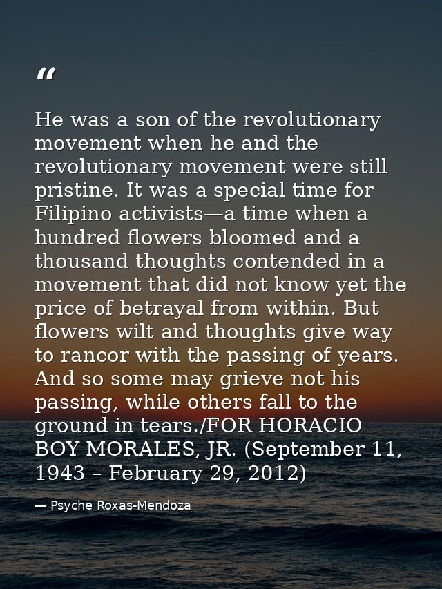 He was a son of the revolutionary movement when he and the revolutionary movement were still pristine. It was a special  — Psyche Roxas-Mendoza