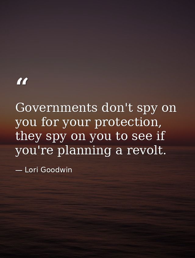 Governments don't spy on you for your protection, they spy on you to see if you're planning a revolt. — Lori Goodwin