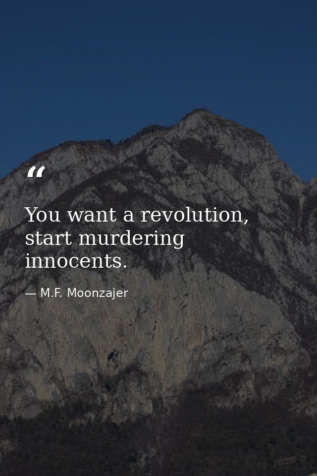 You want a revolution, start murdering innocents. — M.F. Moonzajer