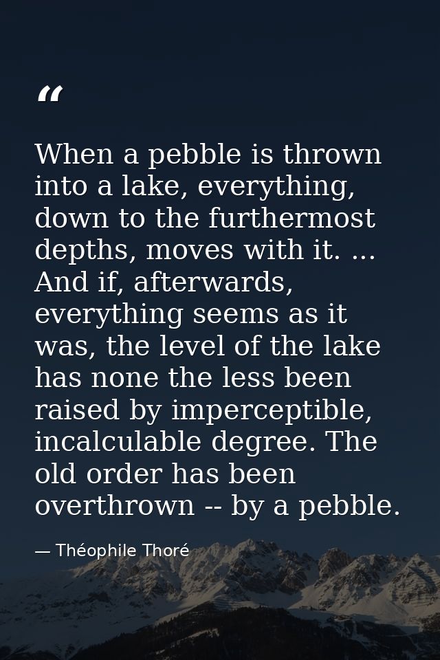 When a pebble is thrown into a lake, everything, down to the furthermost depths, moves with it. ... And if, afterwards,  — Théophile Thoré