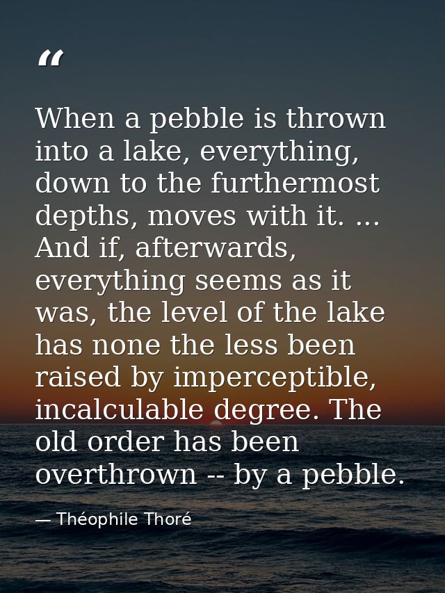 When a pebble is thrown into a lake, everything, down to the furthermost depths, moves with it. ... And if, afterwards,  — Théophile Thoré