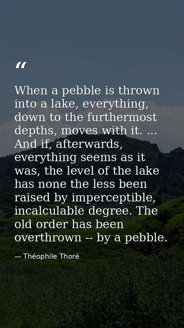When a pebble is thrown into a lake, everything, down to the furthermost depths, moves with it. ... And if, afterwards,  — Théophile Thoré